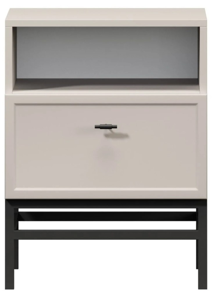 Nočný stolík so zásuvkou Lorini 45 cm - kašmír / čierne úchytky T-bar / rám