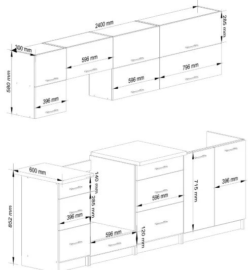 Kuchynská linka OLIWIA G2 2.4 m biela / betón