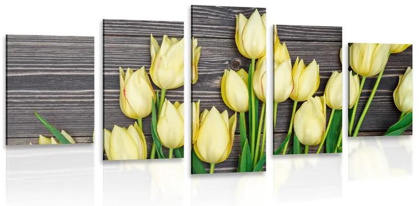 5-dielny obraz očarujúce žlté tulipány na drevenom podklade Varianta: 100x50