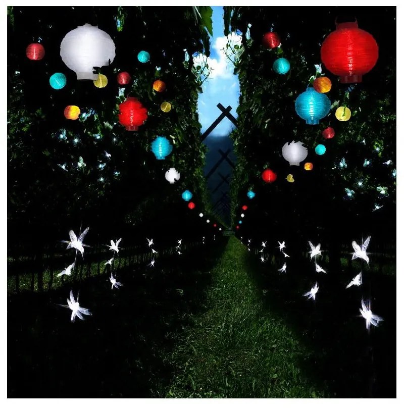 Červený vonkajší solárny LED lampión Star Trading Summer, ø 30 cm