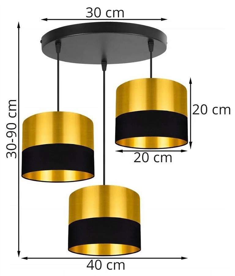 Závesné svietidlo Golden, 3x zlaté textilné tienidlo (mix 2 farieb), (výber z 2 farieb konštrukcie), o