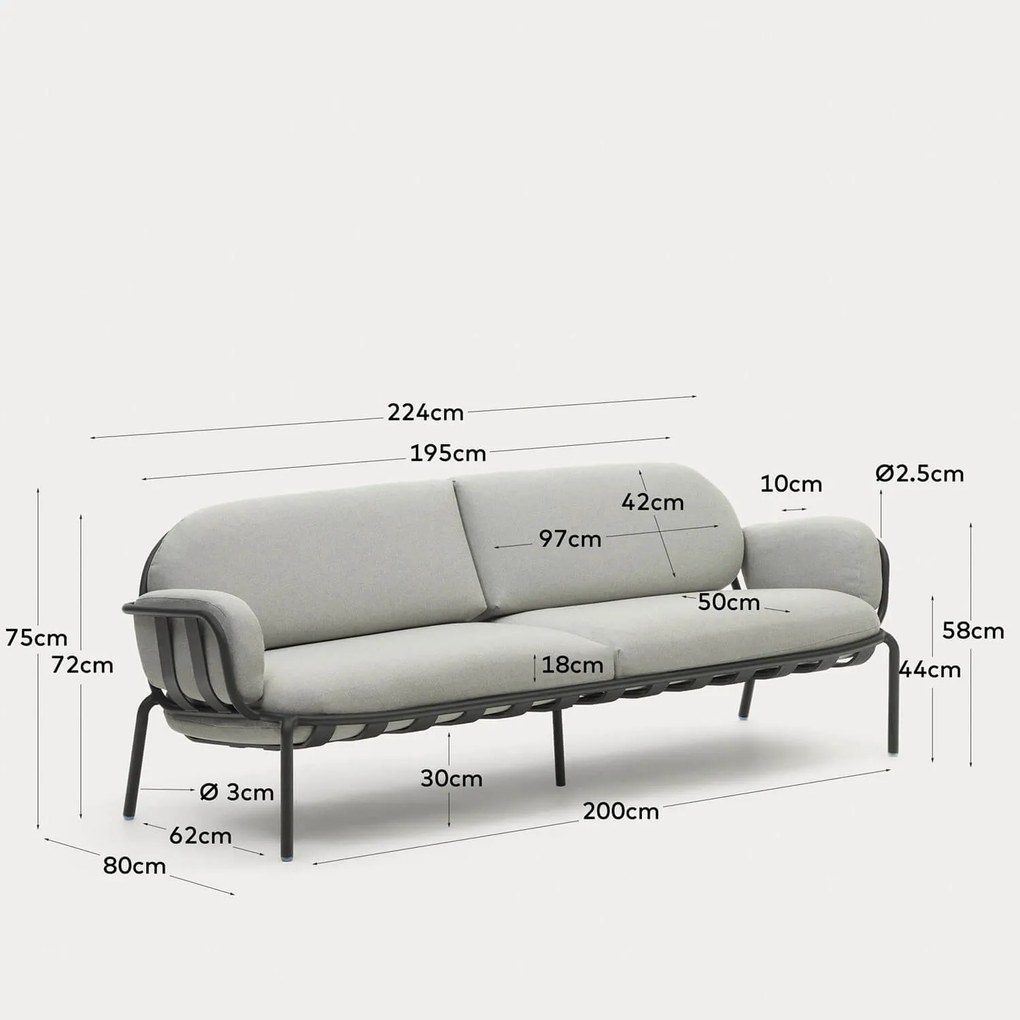 Záhradná trojmiestna pohovka colnos 224 cm sivá MUZZA