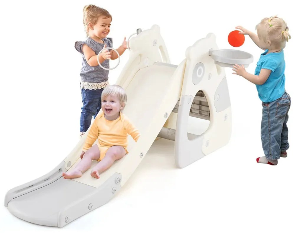 Skladacia šmýkačka s basketbalovým košom a krúžkami