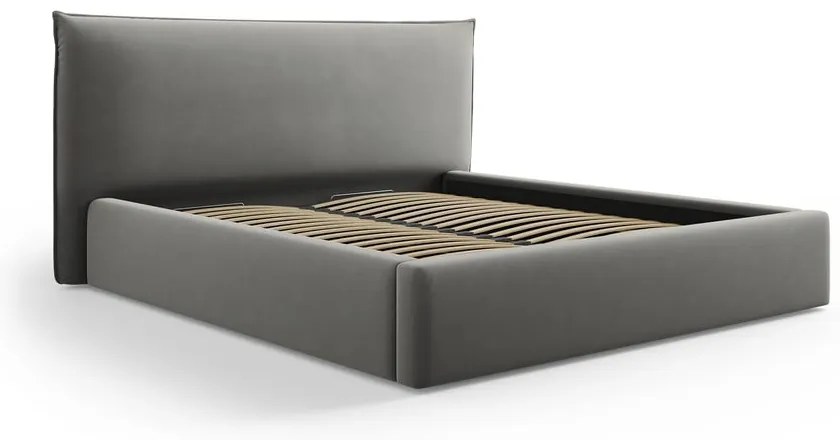 Sivá čalúnená dvojlôžková posteľ s úložným priestorom a roštom 140x200 cm Elio – Milo Casa