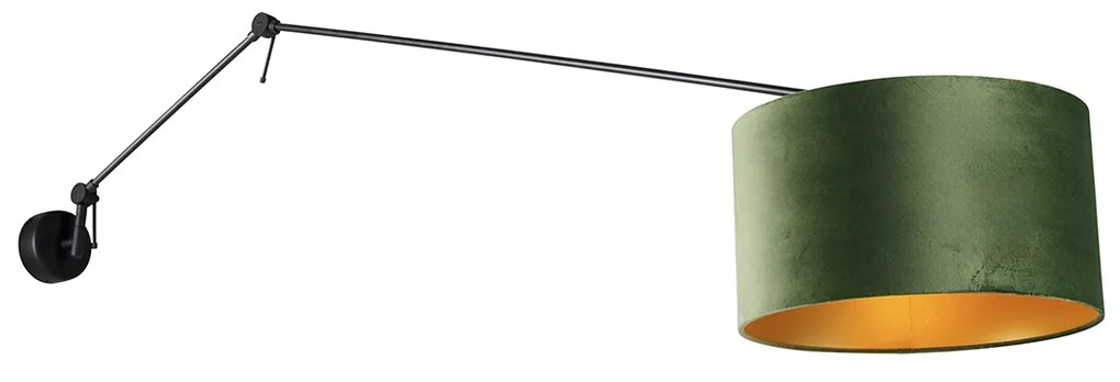 Nástenná lampa čierna so zeleným zamatovým tienidlom 35 cm nastaviteľná - Blitz