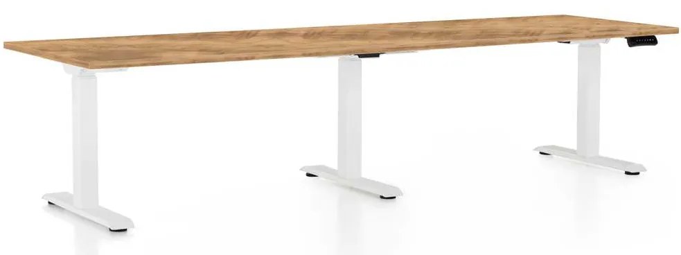 Výškovo nastaviteľný stôl OfficeTech Long, 260 x 80 cm, biela podnož, dub zlatý