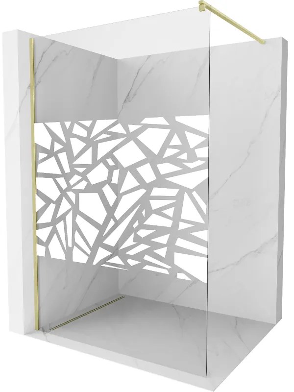 Mexen Kioto, sprchová zástena Walk-In 90 x 200 cm, 8mm číre sklo biely vzor, zlatý matný profil, 800-090-101-55-85