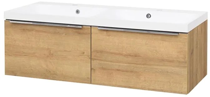 Mereo Mailo, kúpeľňová skrinka s umývadlom z liateho mramoru 121 cm, dub Riviera, chróm madlo, MER-CN528M