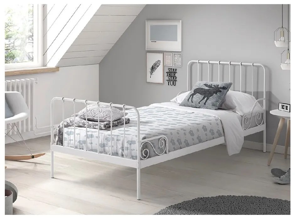 Biela kovová detská posteľ Vipack Alice, 90 × 200 cm