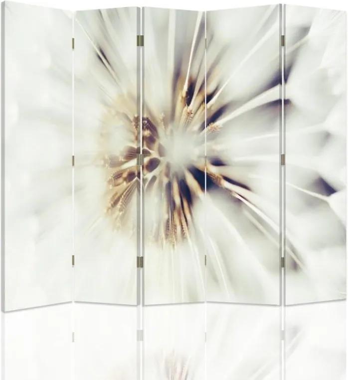 CARO Paraván - White Flowers 2 | päťdielny | obojstranný 180x150 cm