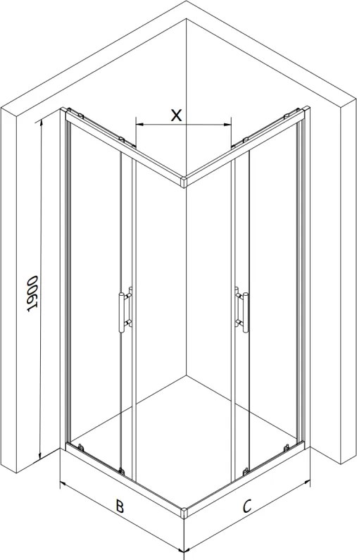 Mexen Rio, štvorcový sprchový kút 90 x 90 cm, 6mm číre sklo, chrómový profil + čierna sprchová vanička, 860-090-090-01-00-4070