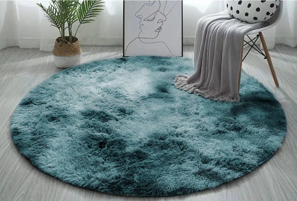 Okrúhly shaggy koberec s ombre efektom v tmavomodrej farbe Rozmer: 140 cm