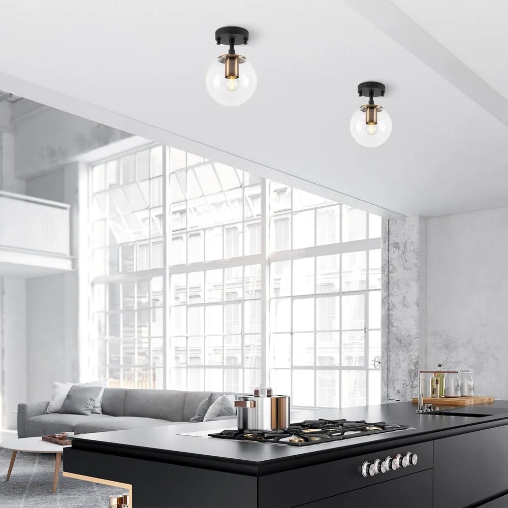 Čierne stropné svietidlo so skleneným tienidlom ø 15 cm Atmaca – Opviq lights