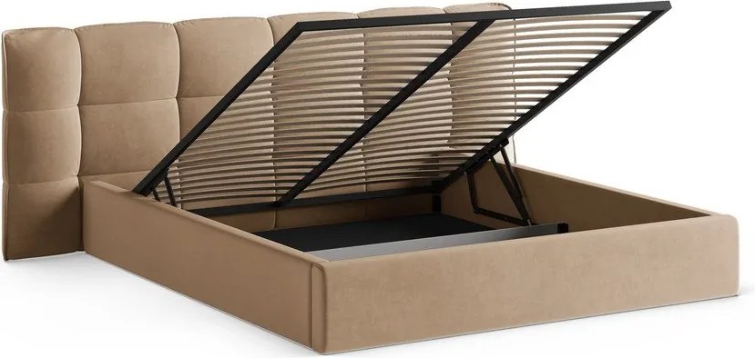 Sivobéžová čalúnená dvojlôžková posteľ s úložným priestorom s roštom 160x200 cm Eric – Micadoni