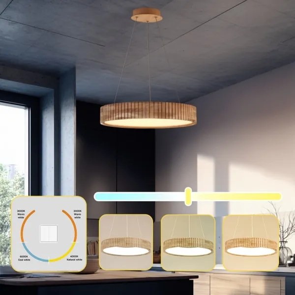 Brilagi - Závesné LED svietidlo na lane FALCON WOOD MODERN LED/30W/230V pr. 45 cm drevo