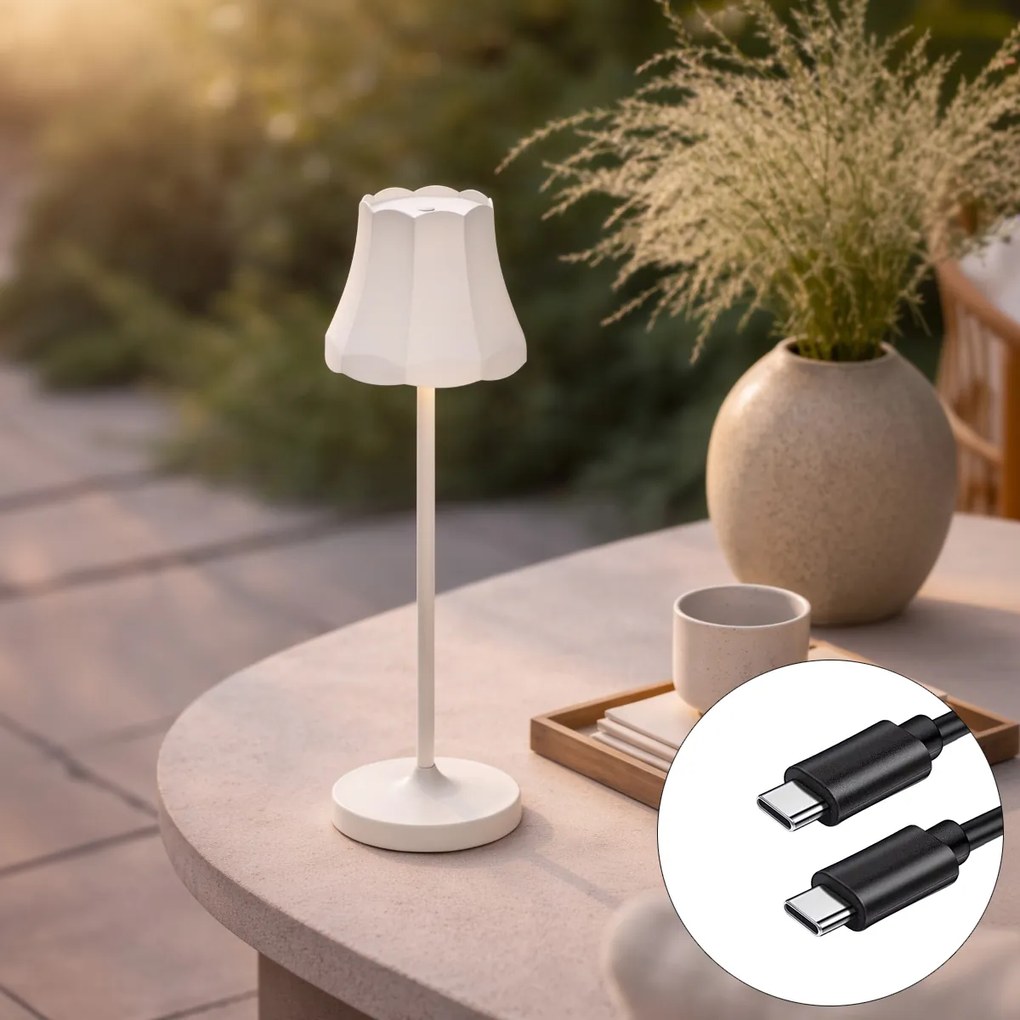 Retro stolná lampa nabíjateľná IP44 smotanová - Granny