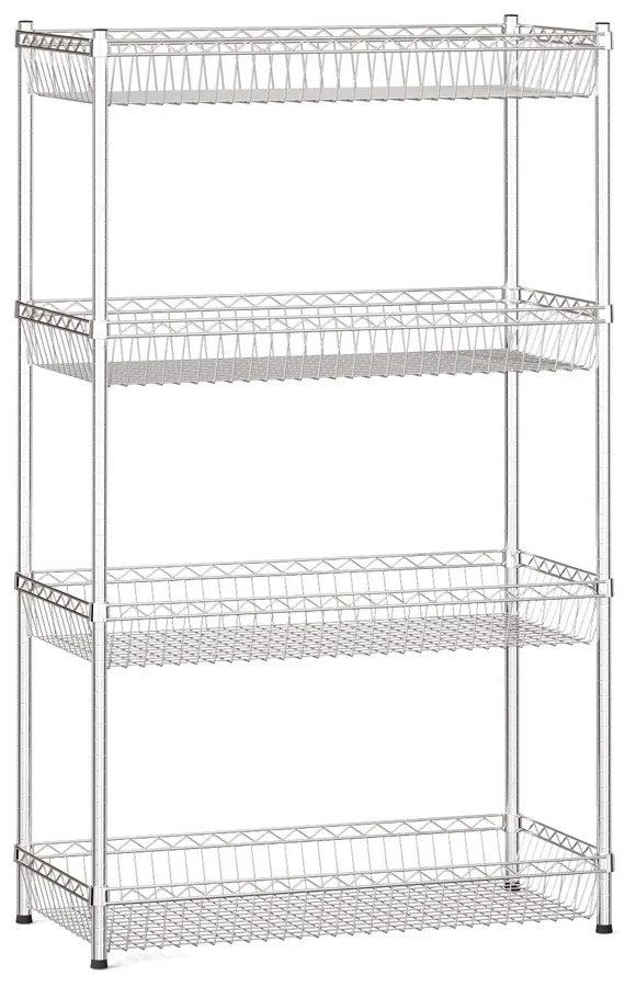 Drôtený regál s košovými policami, 1500 x 900 x 450 mm, 4 police