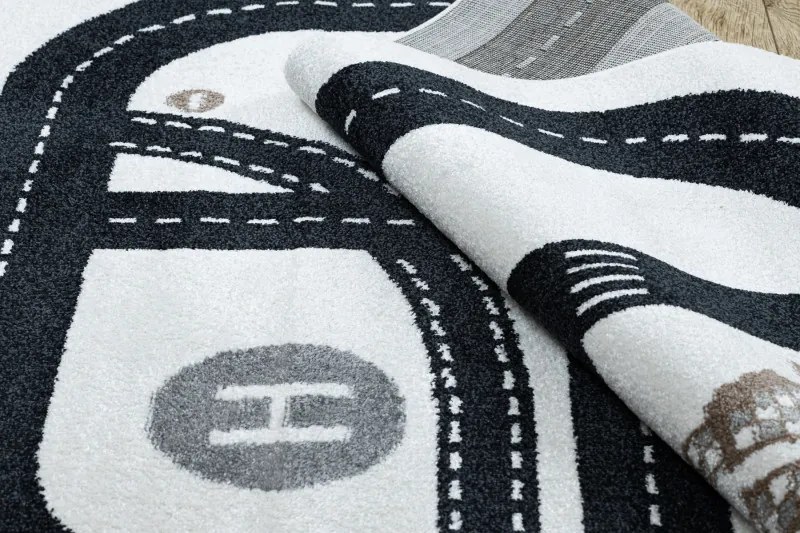 Dywany Łuszczów, Detský kusový koberec Fun Track cream, 160x220, čiernobiela, detská izba