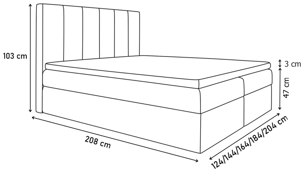 Čalúnená posteľ boxspring ROCCO + topper, 200x200, jasmine 100