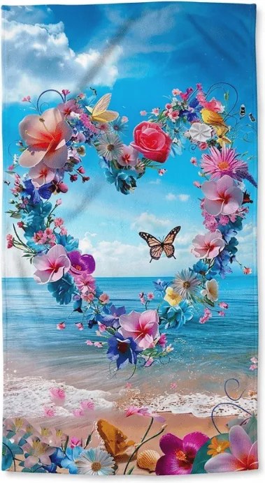 Rýchloschnúca plážová osuška FLOWER LOVE farebná 70 x 140 cm, 100% mikrovlákno