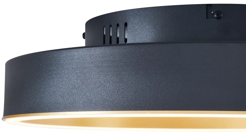 Dizajnové stropné svietidlo čierne so zlatom 40 cm vrátane LED 3-stupňového spínača - Ingo