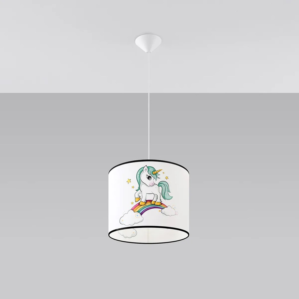Detské závesné svietidlo Unicorn, 1x plastové tienidlo so vzorom, (fi 30cm)