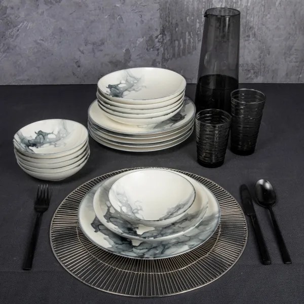 24-dielna jedálenská sada, biela/čierna, porcelán