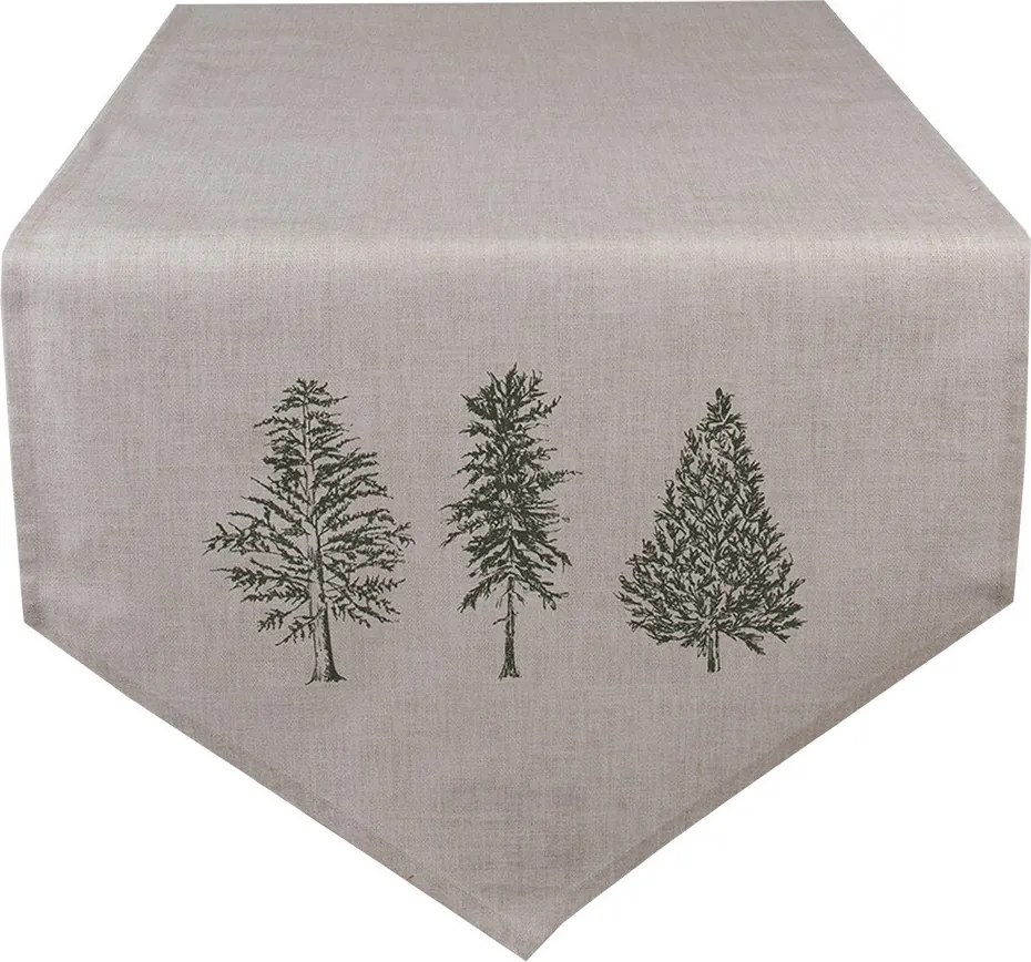 Béžový bavlnený behúň so stromčekmi Natural Pine Trees - 50*160 cm