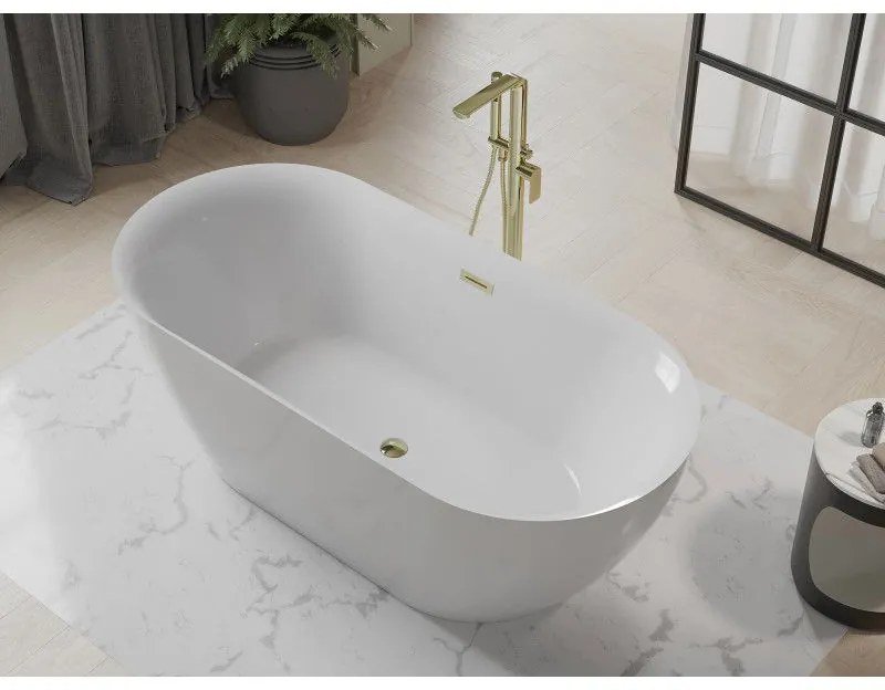 Mexen Roxy, voľne stojaca vaňa 170 x 80 cm, biela, zlatý lesklý prepad, 51201708000-50