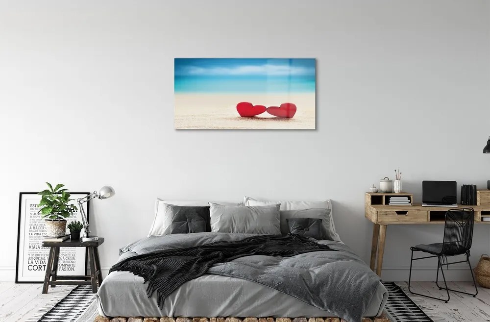 Obraz na skle Srdce červené piesočné more 140x70 cm