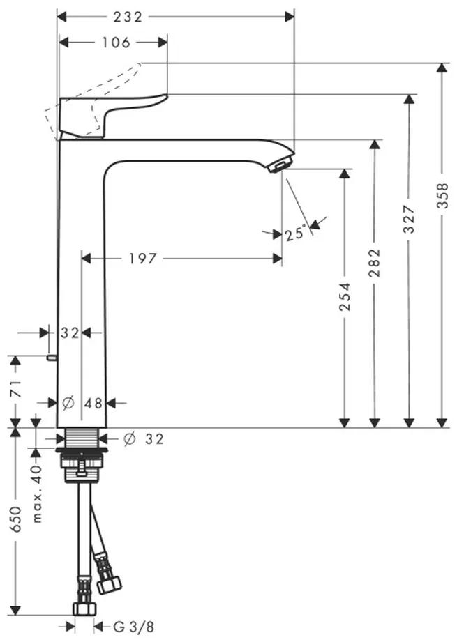 Hansgrohe Metris - Páková umývadlová batéria 260 pre umývadlovú misu s odtokovou súpravou s tiahlom, chróm 31082000