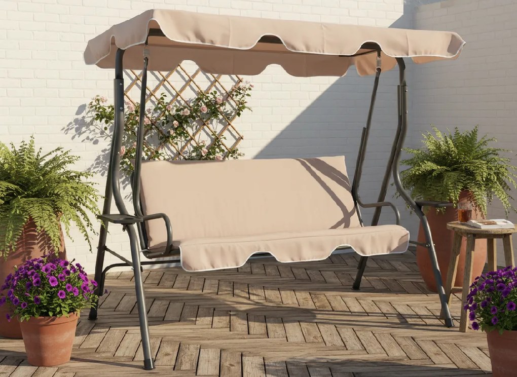 Garden Line ZÁHRADNÁ HOJDAČKA 170 x 110 x 153 CM TMAVOBÉŽOVÁ BEZ OPIERKY NA NOHY. S DRŽIAKMI NA POHÁRE