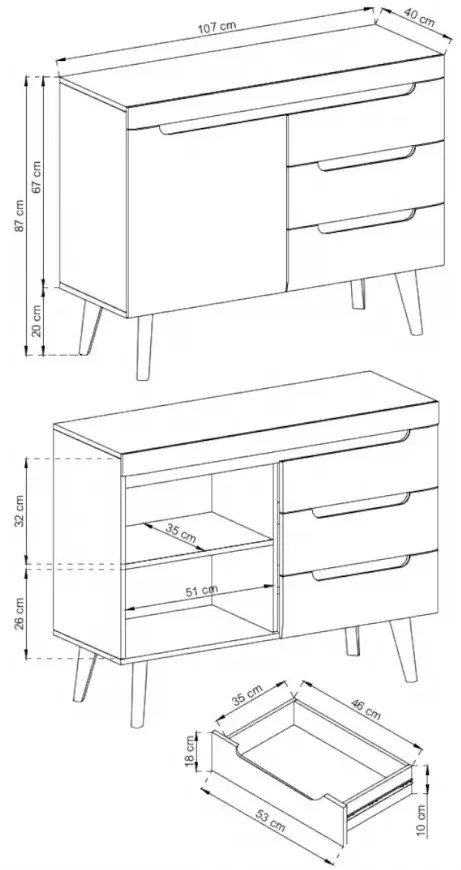 Komoda Nordi 107 cm so zásuvkami čierna/dub artisan