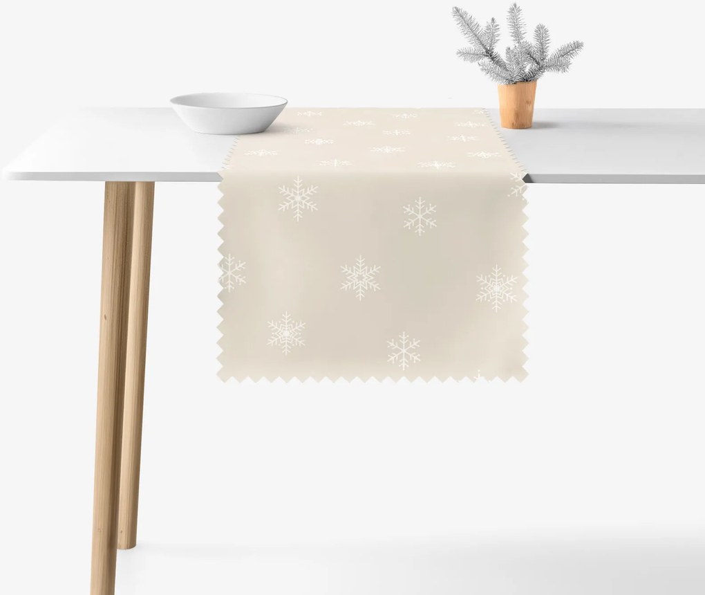 Goldea vianočný behúň na stôl teflónový - snehové vločky na latte 50x160 cm