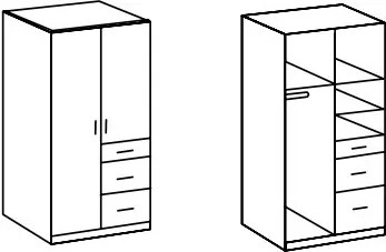 Šatníková skriňa bez zrkadla Click, 91 cm, biela/doskový dub