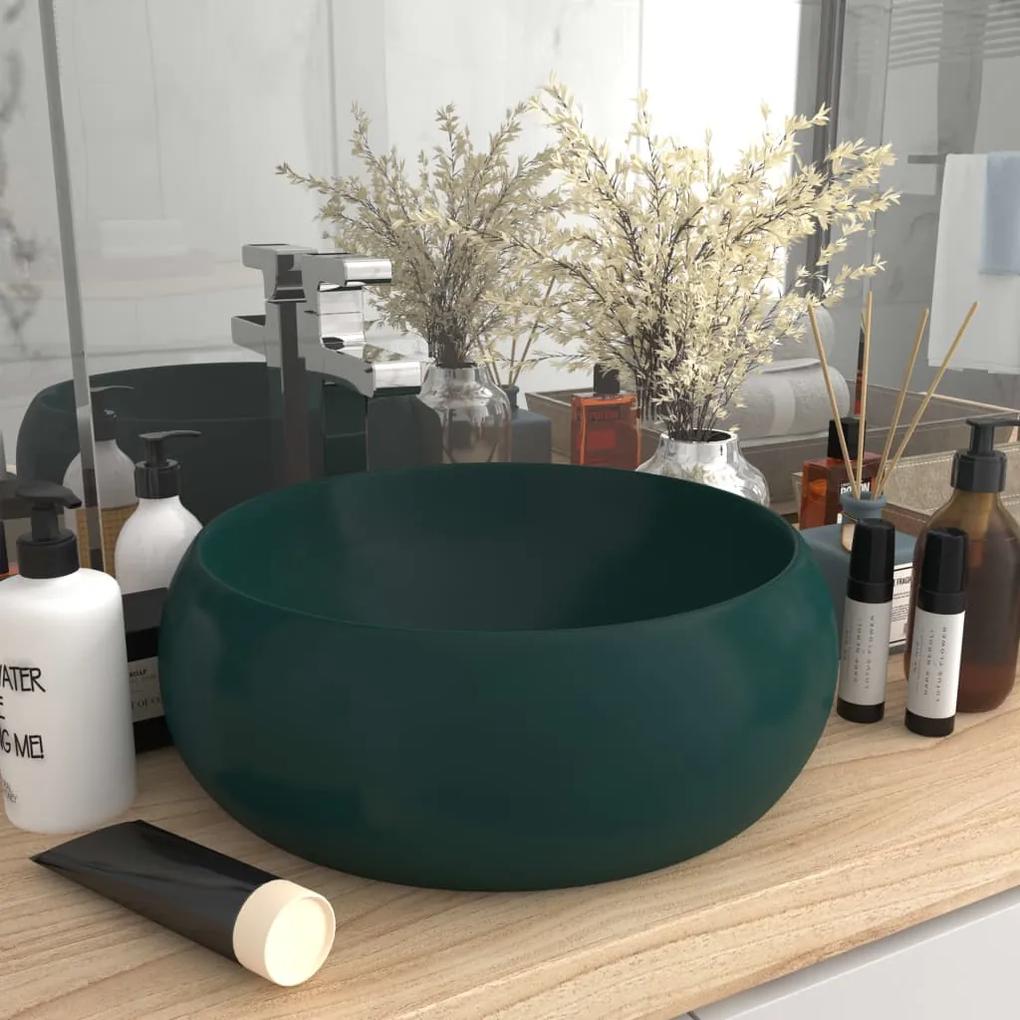 vidaXL Luxusné umývadlo, okrúhle, matné tmavozelené 40x15 cm, keramika