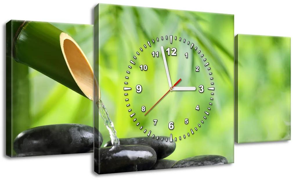 Gario Obraz s hodinami Bambusový pramienok a kamene - 3 dielny Rozmery: 80 x 40 cm