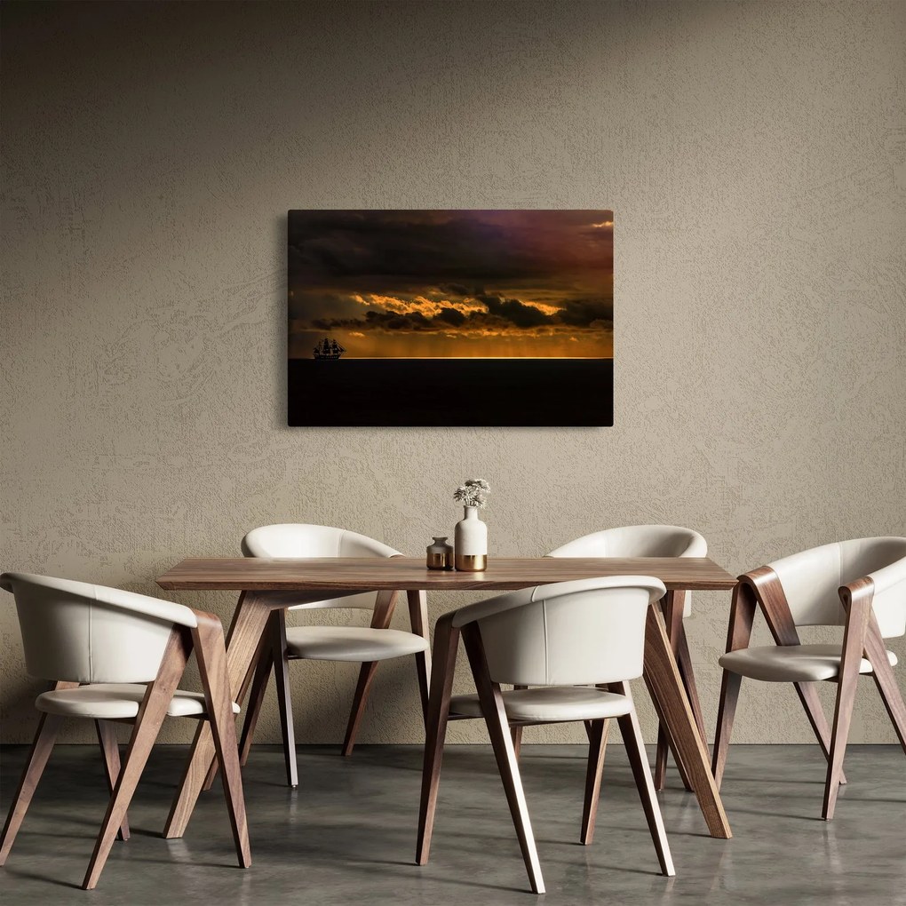Obraz plachetnice pri západe slnka (90x60 cm)