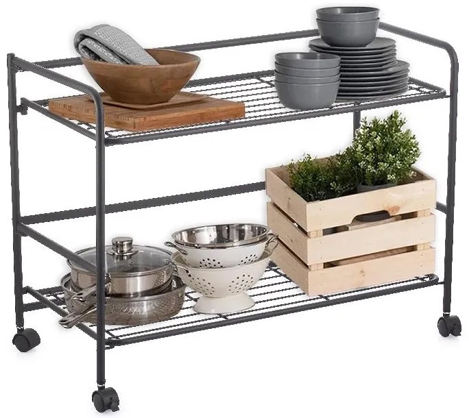 CONFORTIME 2. akosť - Pojazdný regál, skladacia polica 2 poschodová XXL - 67 x 30 x 45 cm, čierna