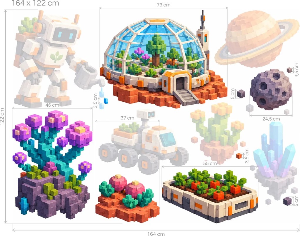 Minecraft Vesmírná zahrada s robotem arch 46 x 34 cm