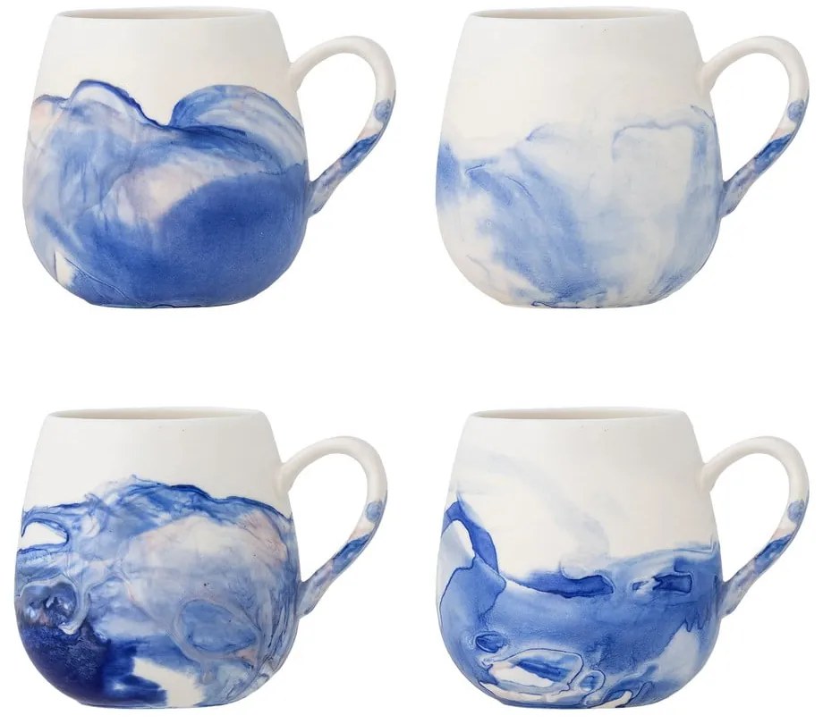 Biele/modré šálky v súprave 4 ks z kameniny 250 ml Lyre – Bloomingville