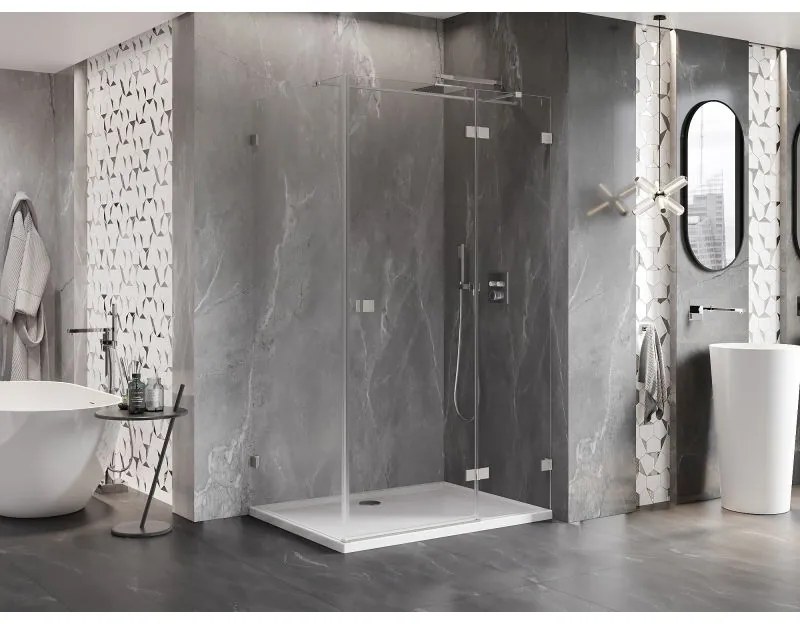 Mexen Lunar T, sklopný sprchový kút pravý 135 x 70 cm, 8mm číre sklo, oceľový profil, 834T-135-070-97-00-P