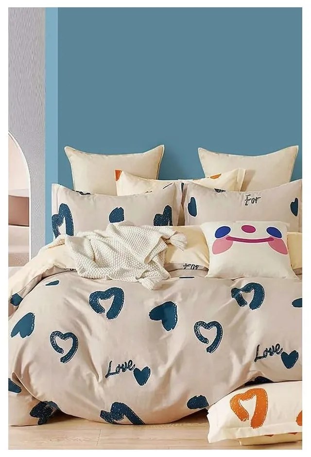 Béžové predĺžené obliečky na jednolôžko z bavlny Renforcé s plachtou/3-dielne 160x220 cm Amore – Mila Home