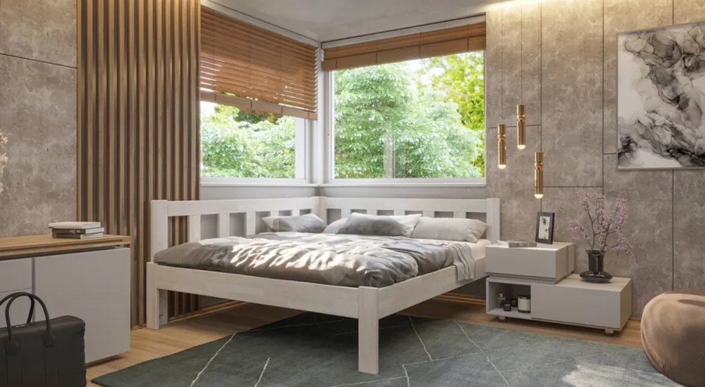 Rohová posteľ so zástenou vľavo Tema L 180x200 cm, bielený buk