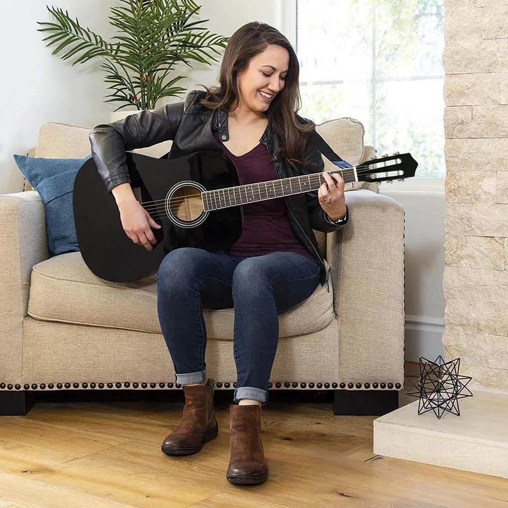 Akustický gitarový set pre začiatočníkov s ladičkou navyše, 2 farebné prevedenia, čierny