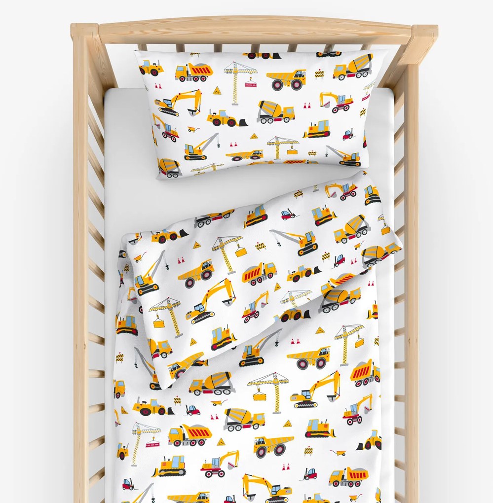 Goldea detské bavlnené obliečky do postieľky - nákladné autá a bagre 100 x 135 a 40 x 60 cm