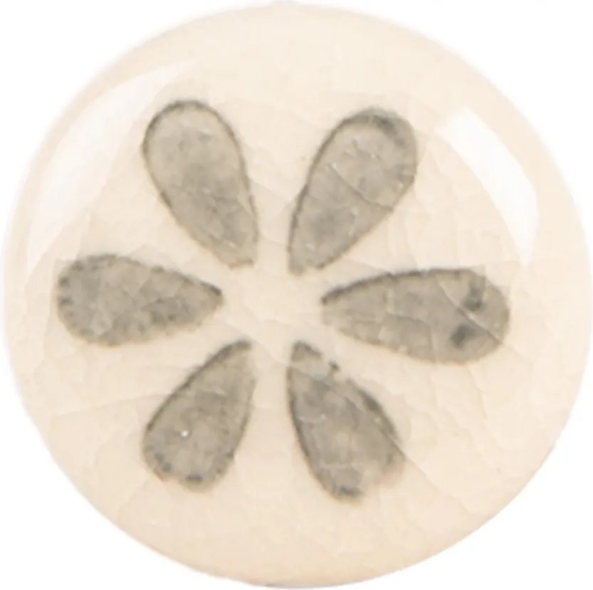 Béžová keramická knopka so šedým kvetom - Ø 3*3 cm / S3 cm