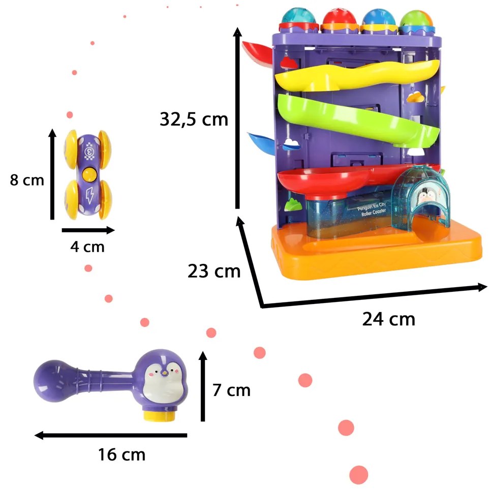 KIK Interaktívna guľôčková dráha 3 v 1 s kladivami tučniak + auto