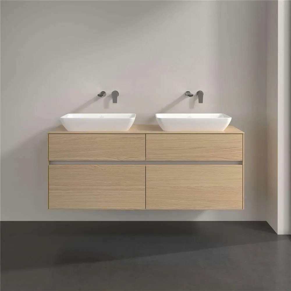 VILLEROY &amp; BOCH Collaro závesná skrinka pod dve umývadlá na dosku, 4 zásuvky, s LED osvetlením, 1400 x 500 x 548 mm, Nordic Oak, C119B0VJ