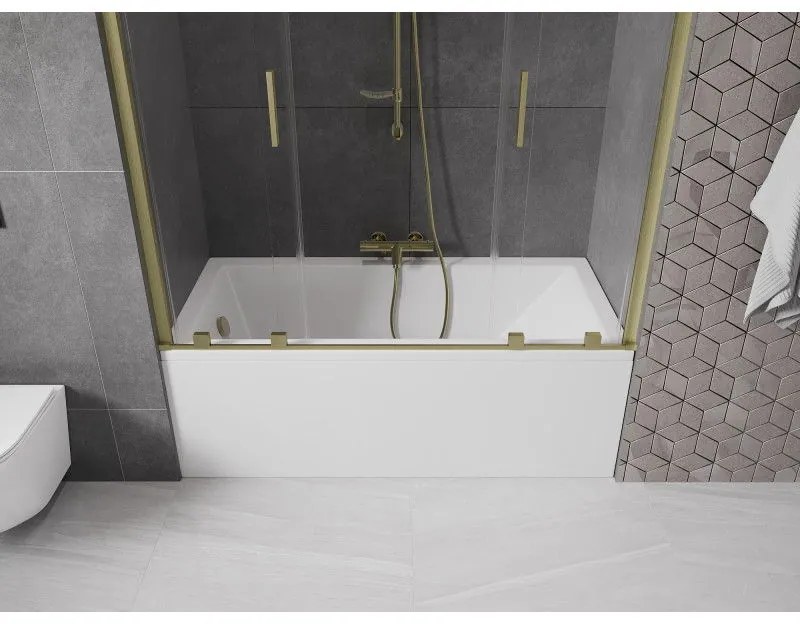 Mexen Velar Duo, 2-krídlová posuvná vaňová zástena 150 x 150 cm, 8mm číre sklo, zlatý matný profil, 896-150-000-02-55